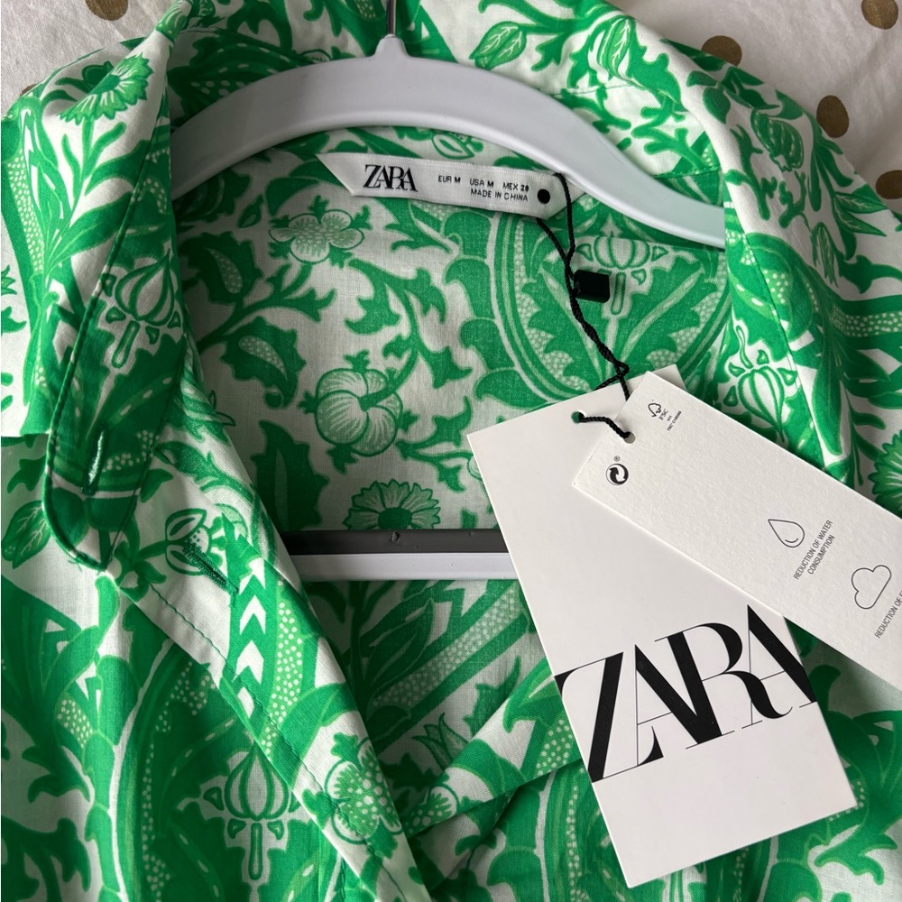 Zara Green and white flower pattered dress